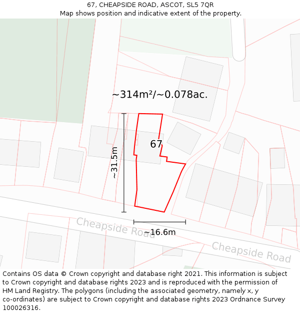 67, CHEAPSIDE ROAD, ASCOT, SL5 7QR: Plot and title map