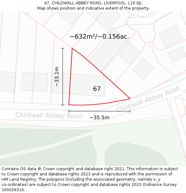 67, CHILDWALL ABBEY ROAD, LIVERPOOL, L16 0JL: Plot and title map