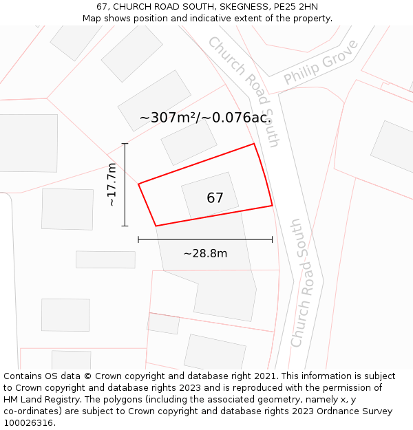 67, CHURCH ROAD SOUTH, SKEGNESS, PE25 2HN: Plot and title map
