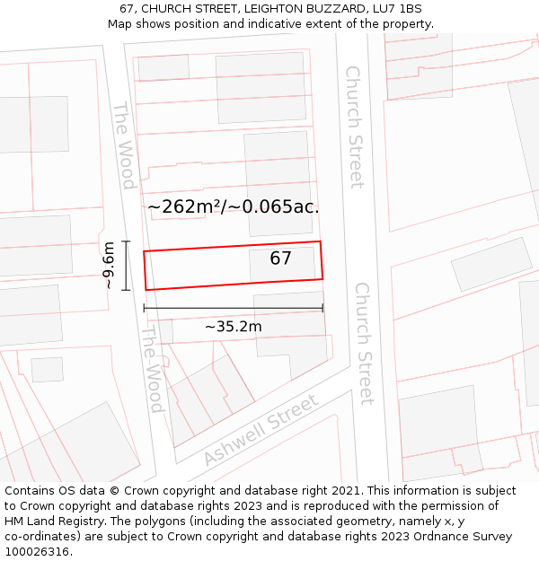 67, CHURCH STREET, LEIGHTON BUZZARD, LU7 1BS: Plot and title map