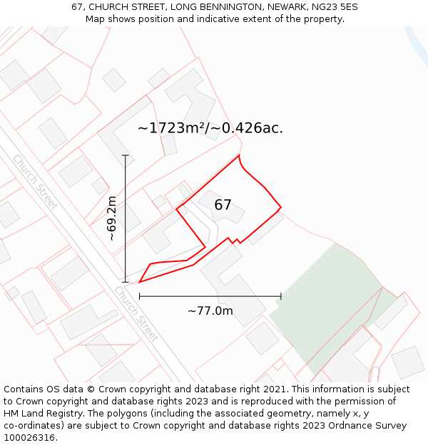 67, CHURCH STREET, LONG BENNINGTON, NEWARK, NG23 5ES: Plot and title map