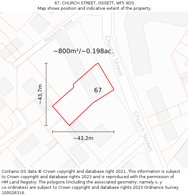 67, CHURCH STREET, OSSETT, WF5 9DS: Plot and title map