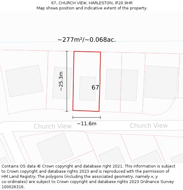 67, CHURCH VIEW, HARLESTON, IP20 9HR: Plot and title map