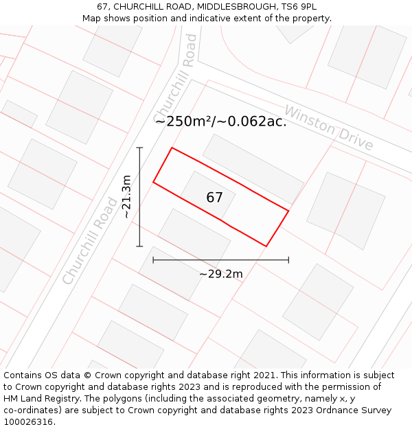 67, CHURCHILL ROAD, MIDDLESBROUGH, TS6 9PL: Plot and title map