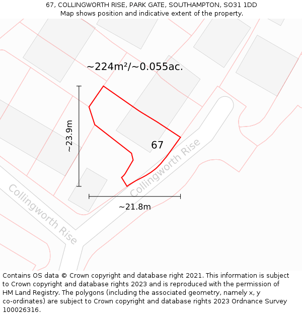 67, COLLINGWORTH RISE, PARK GATE, SOUTHAMPTON, SO31 1DD: Plot and title map