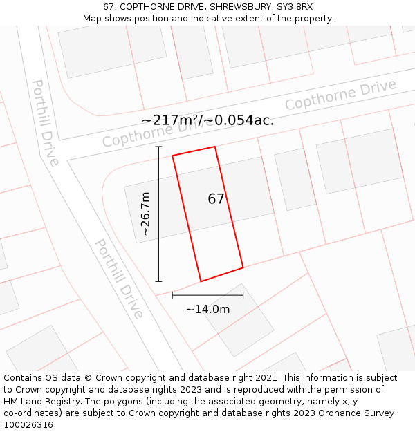 67, COPTHORNE DRIVE, SHREWSBURY, SY3 8RX: Plot and title map