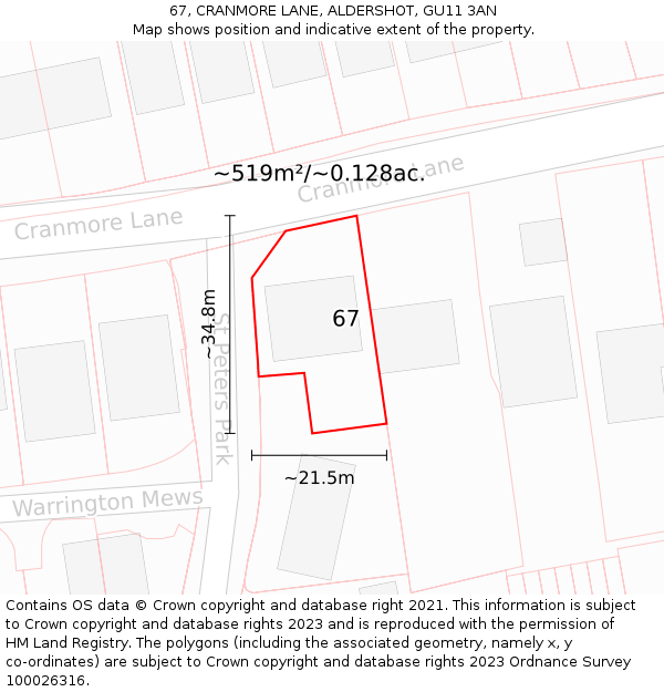 67, CRANMORE LANE, ALDERSHOT, GU11 3AN: Plot and title map