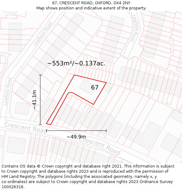 67, CRESCENT ROAD, OXFORD, OX4 2NY: Plot and title map