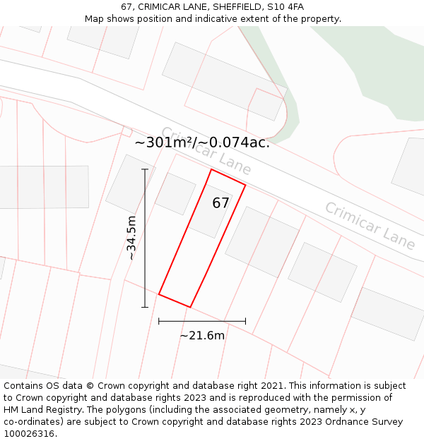 67, CRIMICAR LANE, SHEFFIELD, S10 4FA: Plot and title map