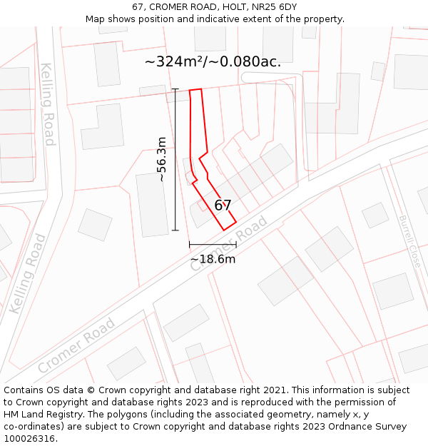 67, CROMER ROAD, HOLT, NR25 6DY: Plot and title map