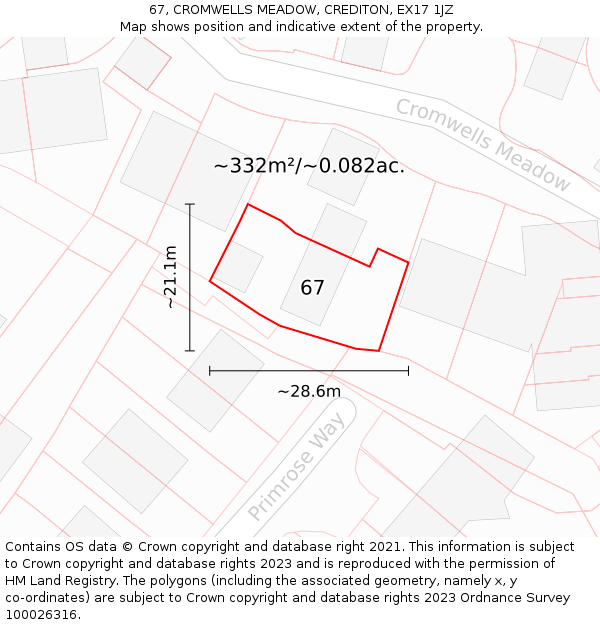 67, CROMWELLS MEADOW, CREDITON, EX17 1JZ: Plot and title map