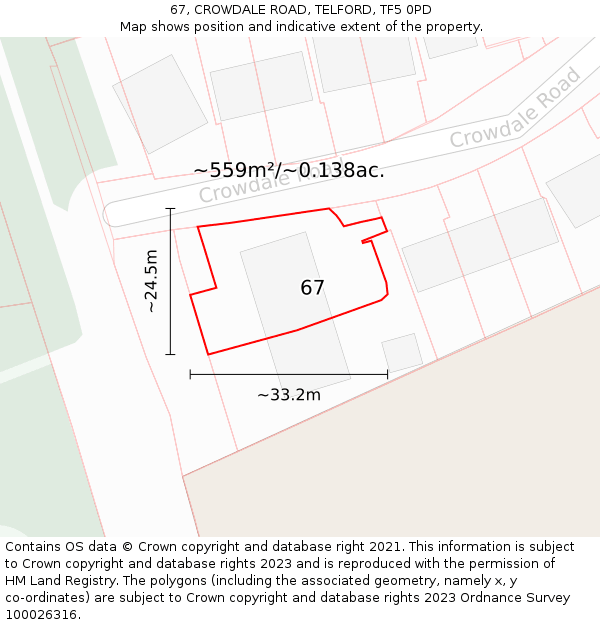 67, CROWDALE ROAD, TELFORD, TF5 0PD: Plot and title map