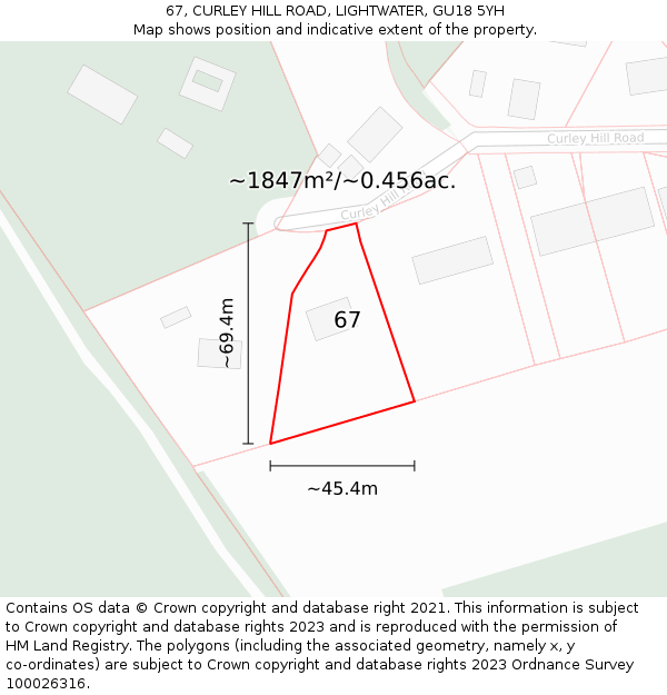 67, CURLEY HILL ROAD, LIGHTWATER, GU18 5YH: Plot and title map