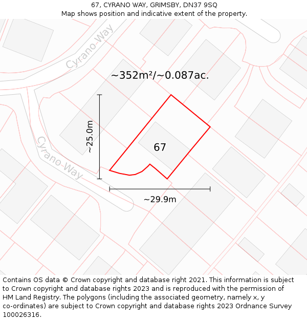 67, CYRANO WAY, GRIMSBY, DN37 9SQ: Plot and title map