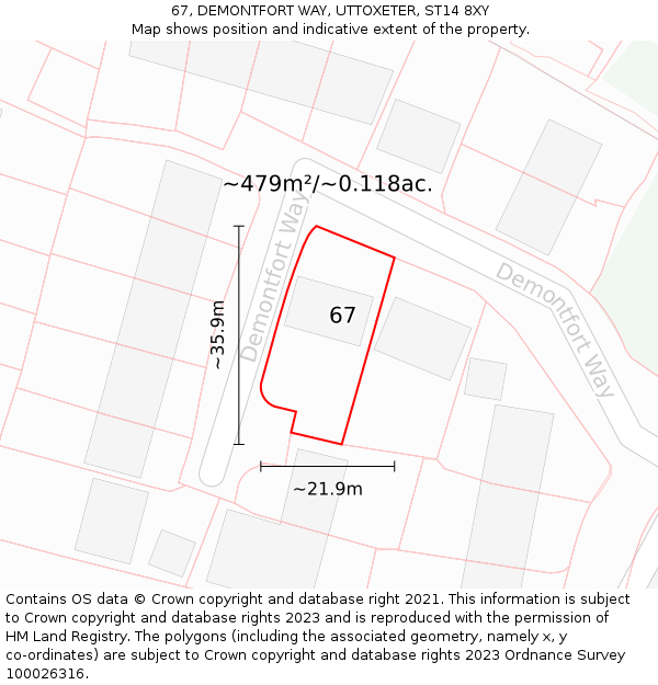 67, DEMONTFORT WAY, UTTOXETER, ST14 8XY: Plot and title map