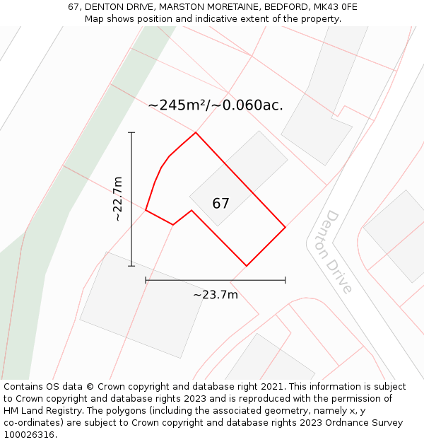 67, DENTON DRIVE, MARSTON MORETAINE, BEDFORD, MK43 0FE: Plot and title map