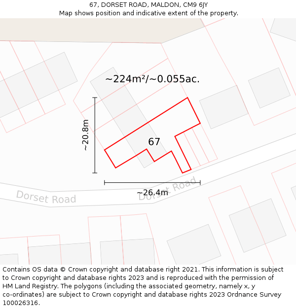 67, DORSET ROAD, MALDON, CM9 6JY: Plot and title map