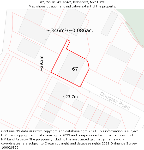 67, DOUGLAS ROAD, BEDFORD, MK41 7YF: Plot and title map