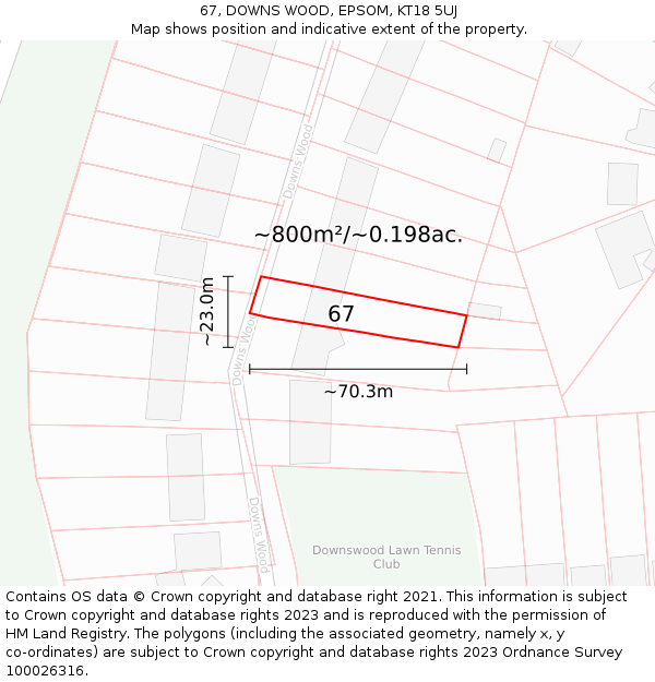 67, DOWNS WOOD, EPSOM, KT18 5UJ: Plot and title map