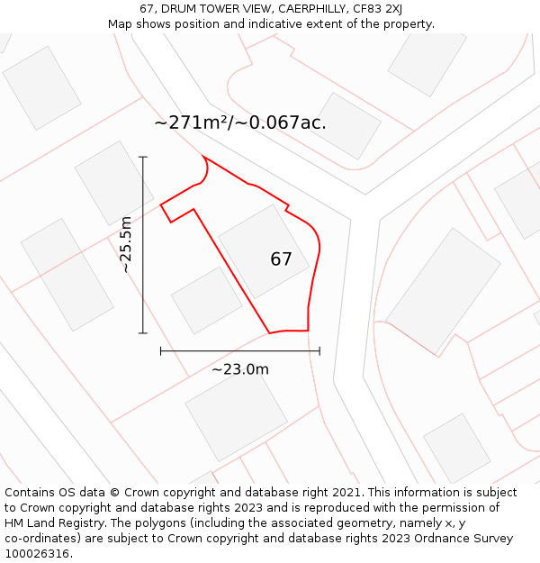 67, DRUM TOWER VIEW, CAERPHILLY, CF83 2XJ: Plot and title map