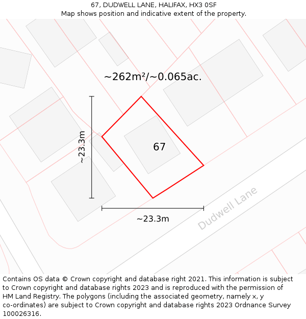 67, DUDWELL LANE, HALIFAX, HX3 0SF: Plot and title map