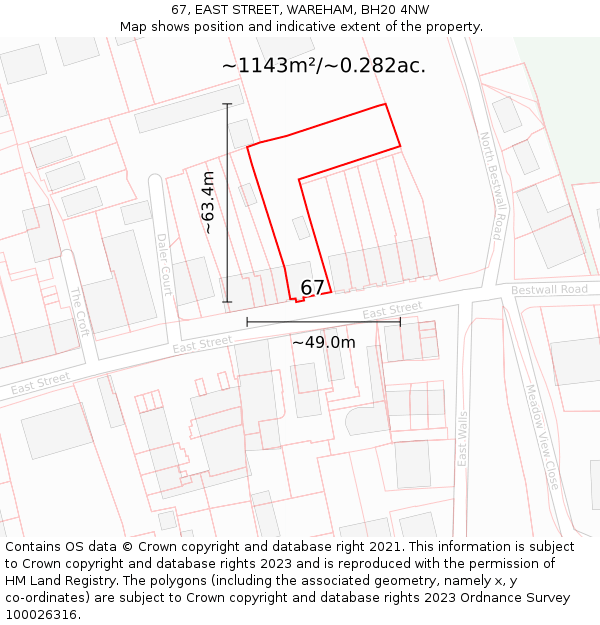 67, EAST STREET, WAREHAM, BH20 4NW: Plot and title map