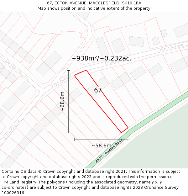 67, ECTON AVENUE, MACCLESFIELD, SK10 1RA: Plot and title map