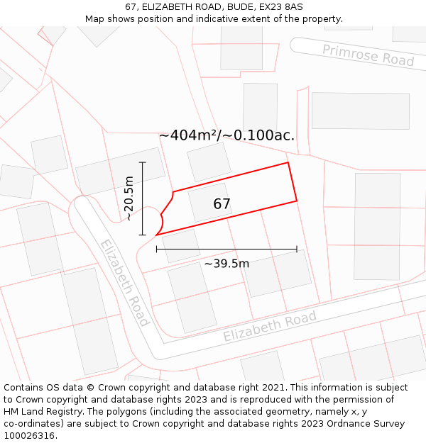 67, ELIZABETH ROAD, BUDE, EX23 8AS: Plot and title map