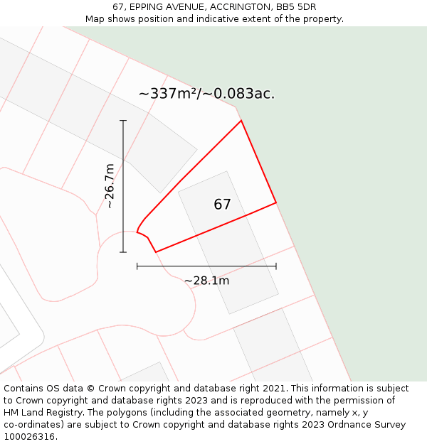 67, EPPING AVENUE, ACCRINGTON, BB5 5DR: Plot and title map