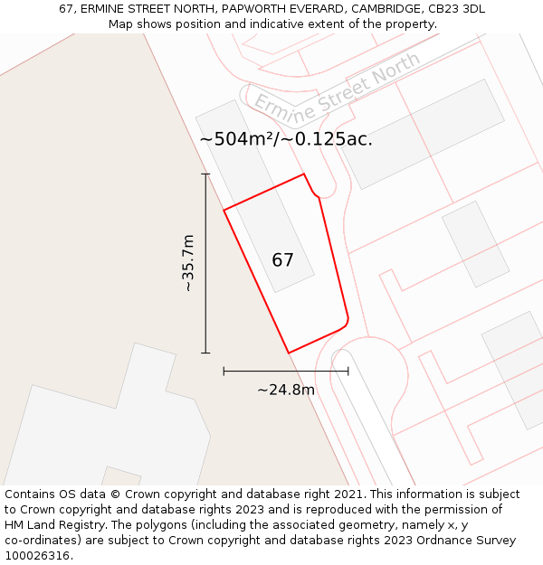 67, ERMINE STREET NORTH, PAPWORTH EVERARD, CAMBRIDGE, CB23 3DL: Plot and title map