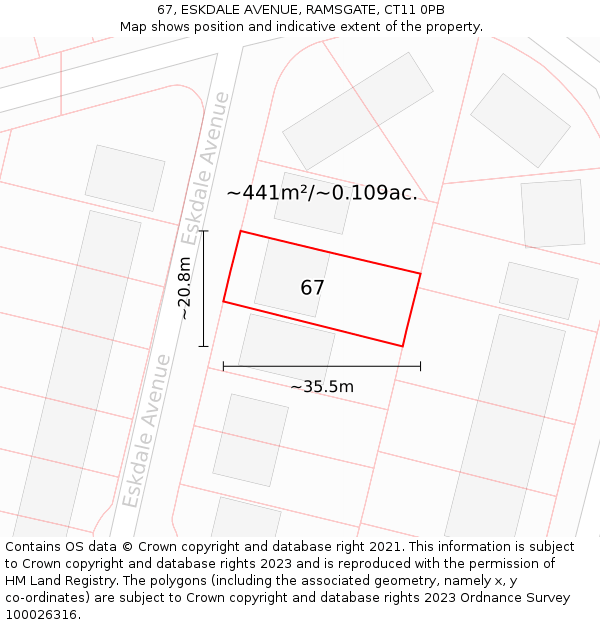 67, ESKDALE AVENUE, RAMSGATE, CT11 0PB: Plot and title map