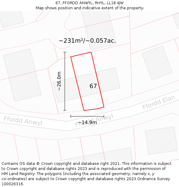 67, FFORDD ANWYL, RHYL, LL18 4JW: Plot and title map