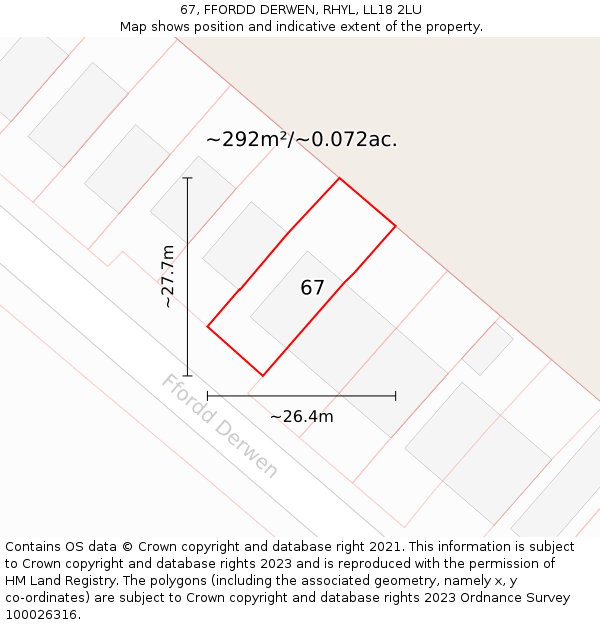 67, FFORDD DERWEN, RHYL, LL18 2LU: Plot and title map