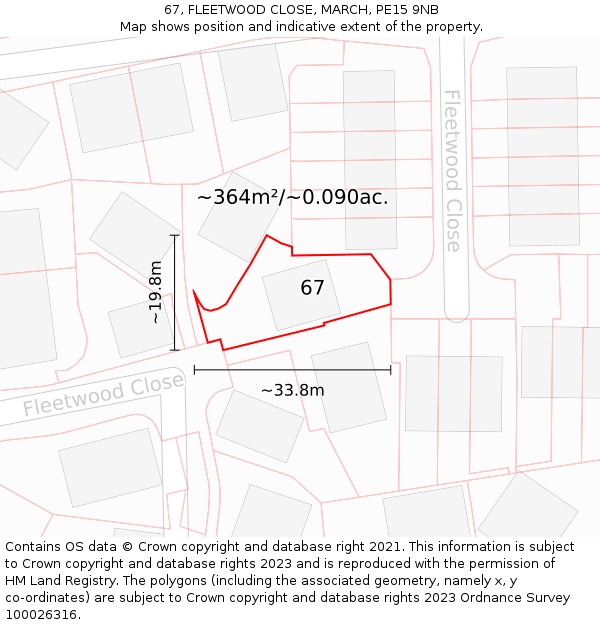 67, FLEETWOOD CLOSE, MARCH, PE15 9NB: Plot and title map