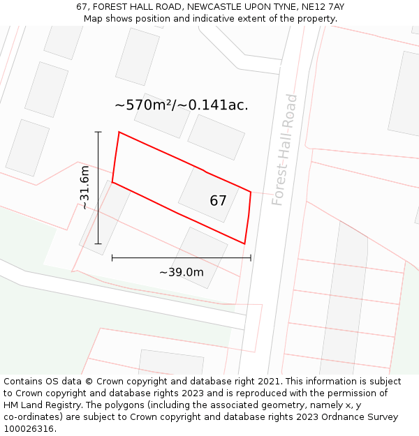 67, FOREST HALL ROAD, NEWCASTLE UPON TYNE, NE12 7AY: Plot and title map