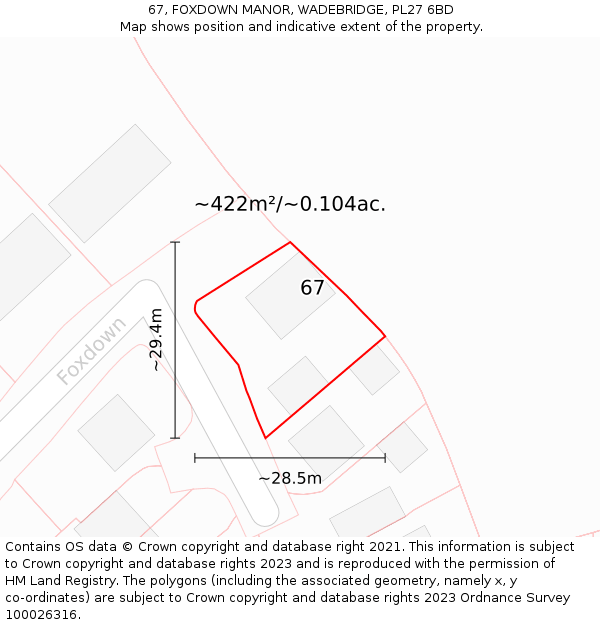 67, FOXDOWN MANOR, WADEBRIDGE, PL27 6BD: Plot and title map