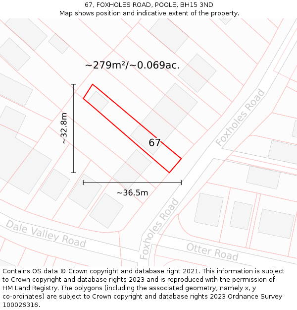 67, FOXHOLES ROAD, POOLE, BH15 3ND: Plot and title map