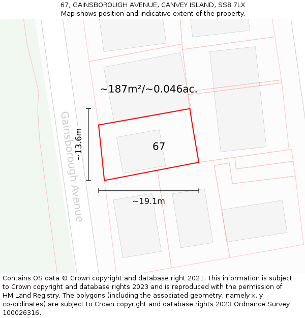 67, GAINSBOROUGH AVENUE, CANVEY ISLAND, SS8 7LX: Plot and title map