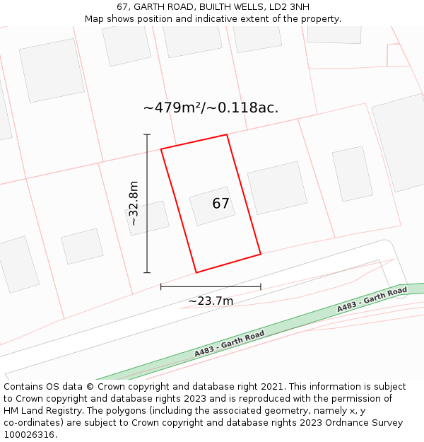 67, GARTH ROAD, BUILTH WELLS, LD2 3NH: Plot and title map