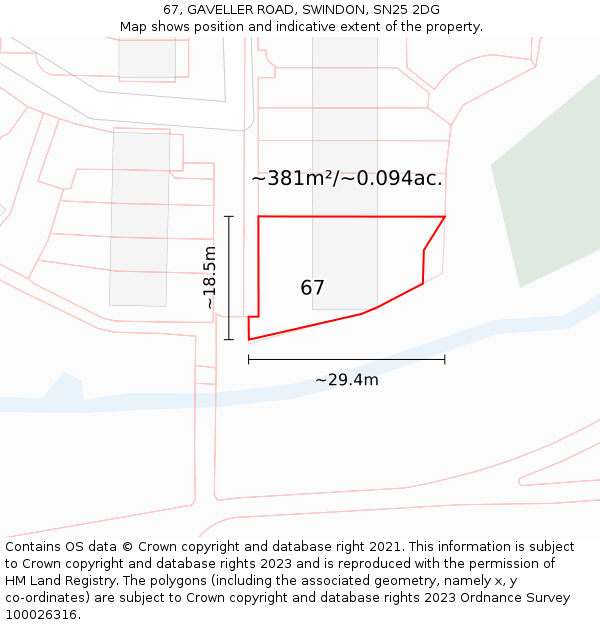 67, GAVELLER ROAD, SWINDON, SN25 2DG: Plot and title map