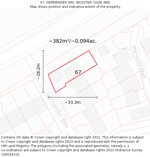 67, GERMANDER WAY, BICESTER, OX26 3WD: Plot and title map