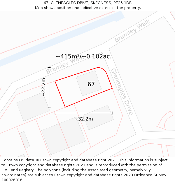 67, GLENEAGLES DRIVE, SKEGNESS, PE25 1DR: Plot and title map