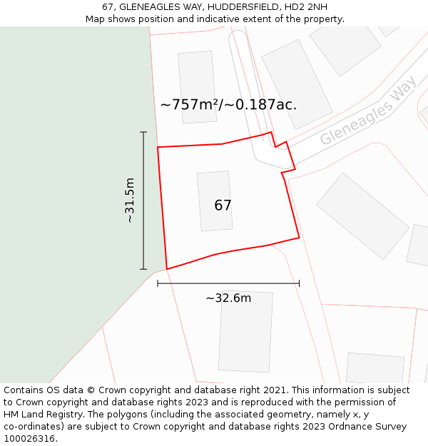 67, GLENEAGLES WAY, HUDDERSFIELD, HD2 2NH: Plot and title map