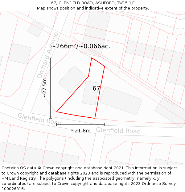 67, GLENFIELD ROAD, ASHFORD, TW15 1JE: Plot and title map