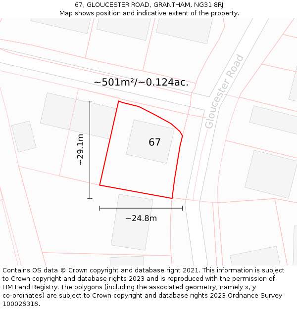 67, GLOUCESTER ROAD, GRANTHAM, NG31 8RJ: Plot and title map