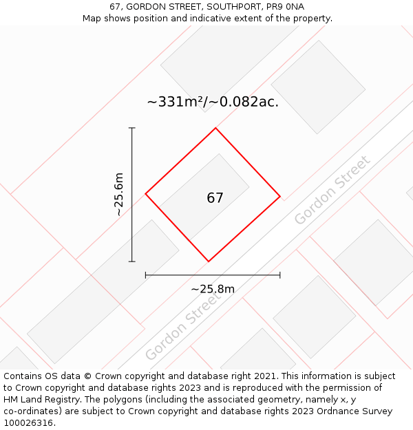 67, GORDON STREET, SOUTHPORT, PR9 0NA: Plot and title map