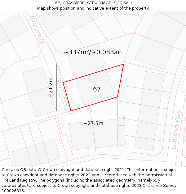 67, GRASMERE, STEVENAGE, SG1 6AU: Plot and title map