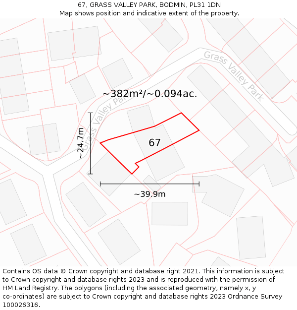 67, GRASS VALLEY PARK, BODMIN, PL31 1DN: Plot and title map