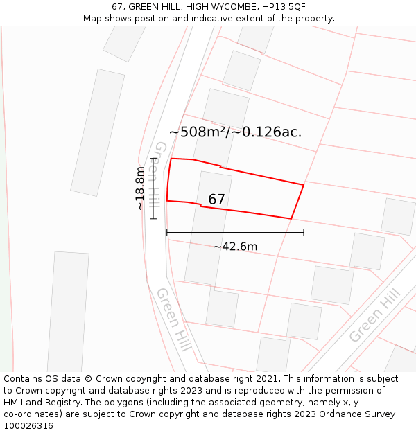 67, GREEN HILL, HIGH WYCOMBE, HP13 5QF: Plot and title map