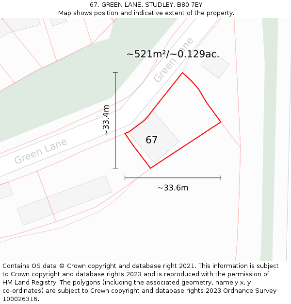 67, GREEN LANE, STUDLEY, B80 7EY: Plot and title map